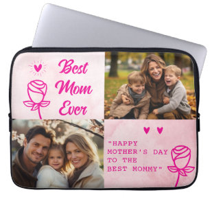 Elegante tekst foto Moederdag aquarel roze Laptop Sleeve