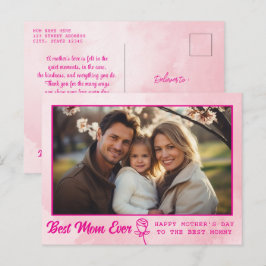 Elegante tekst foto Moederdag waterverf roze Briefkaart