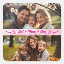 Elegante tekst foto Moederdag waterverf roze Vierkante Sticker