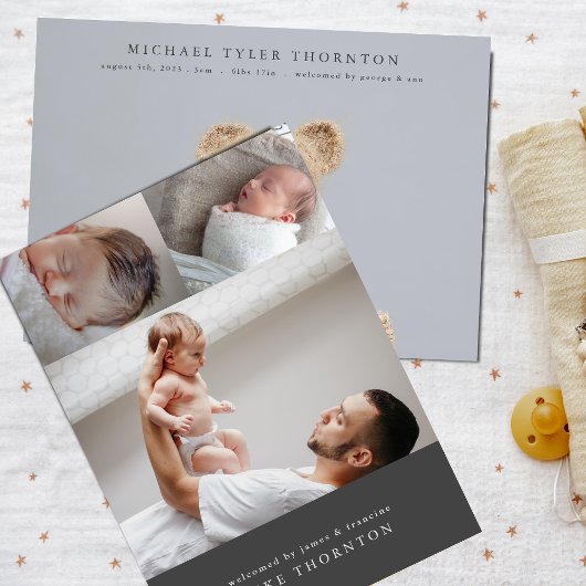 Elegante tekst fotocollage welkom baby geboorte aankondiging