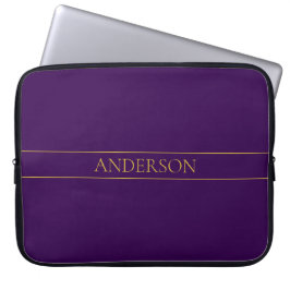 Elegante  tekst | Goud en diep Paars Laptop Sleeve