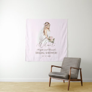 Elegante tere Roze Bruid Wordt Bruidsfeest Wandkleed