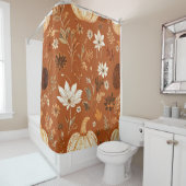 Elegante Terra Cota Pompoen Herfst Bloemenpatroon Douchegordijn (In situ)