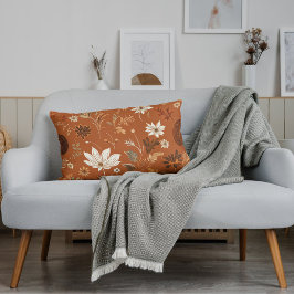 Elegante Terra Cota Pompoen Herfst Bloemenpatroon Kussen