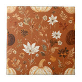 Elegante Terra Cota Pompoen Herfst Bloemenpatroon Tegeltje (Voorkant)