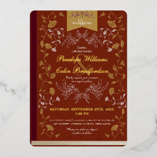 Elegante Terra Cotta Gouden Bloem Boekomslag Bruil Folie Uitnodiging