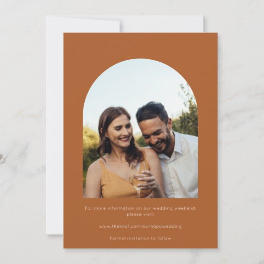 Elegante terracotta 2 foto bruiloft Save the date (Achterkant)