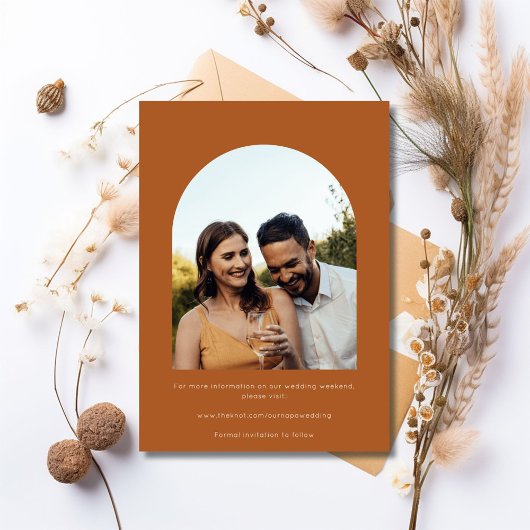 Elegante terracotta 2 foto bruiloft Save the date