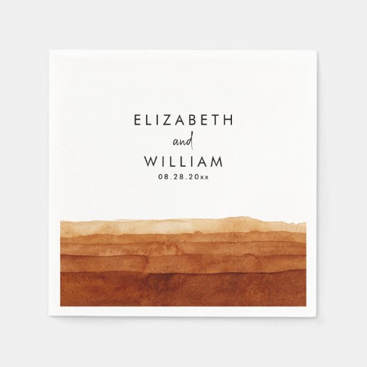 Elegante Terracotta Abstracte Woestijnbruiloft Servet (Voorkant)
