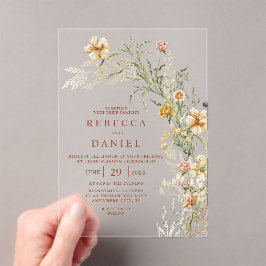 Elegante Terracotta & Beige Boho Bloemen Bruiloft Acryl Uitnodigingen