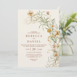 Elegante Terracotta & Beige Boho Bloemen Bruiloft Kaart