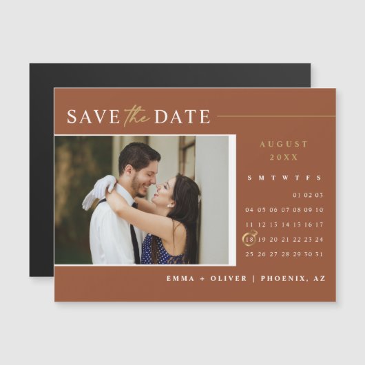 Elegante terracotta Bewaar de datum Kalender Magne (Voorkant / Achterkant)