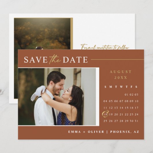 Elegante terracotta Bewaar de datum Kalender QR Co Kaart (Voorkant / Achterkant)