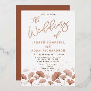 Elegante Terracotta Blad Rose Goud Bruiloft Folie Uitnodiging