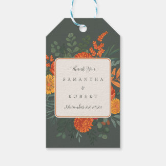 Elegante Terracotta Blauwgroen Herfst Bloemen Bord Cadeaulabel