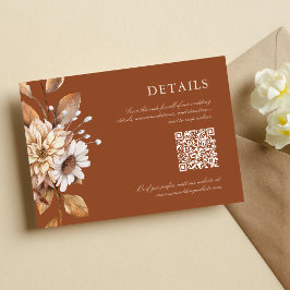 Elegante Terracotta Bloem Boho QR Code Huwelijk Informatiekaartje