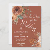 Elegante Terracotta Bloemen Bruiloft Save the Date Feestdagenkaart (Voorkant)