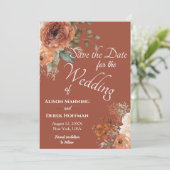 Elegante Terracotta Bloemen Bruiloft Save the Date Feestdagenkaart (Staand voorkant)