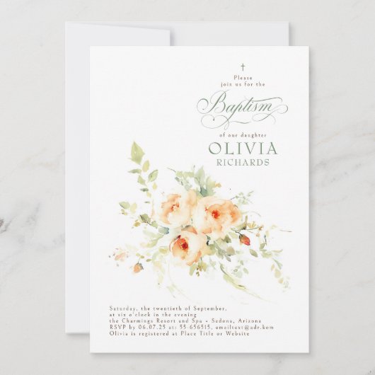 Elegante terracotta bloemen doop kaart (Voorkant)