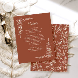 Elegante Terracotta  Bloemen Huwelijk Informatiekaartje