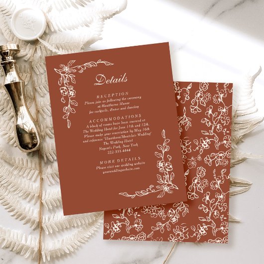 Elegante Terracotta Bloemen Huwelijk Informatiekaartje