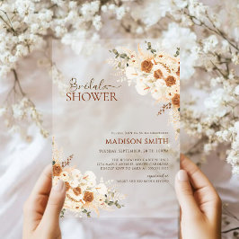 Elegante Terracotta Bloemen QR Code Vrijgezellenfe Acryl Uitnodigingen