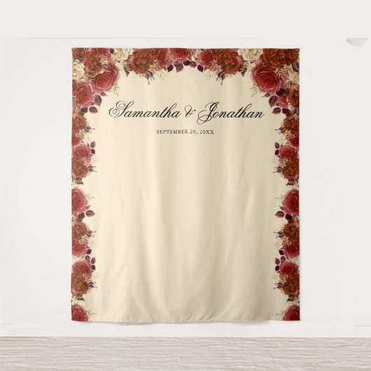 Elegante Terracotta Bloemen Trouw Achtergrond Wandkleed (Voorkant)