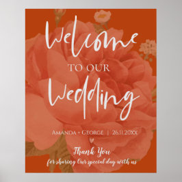 Elegante Terracotta Bloemen Welkom Op Onze Bruilof Poster