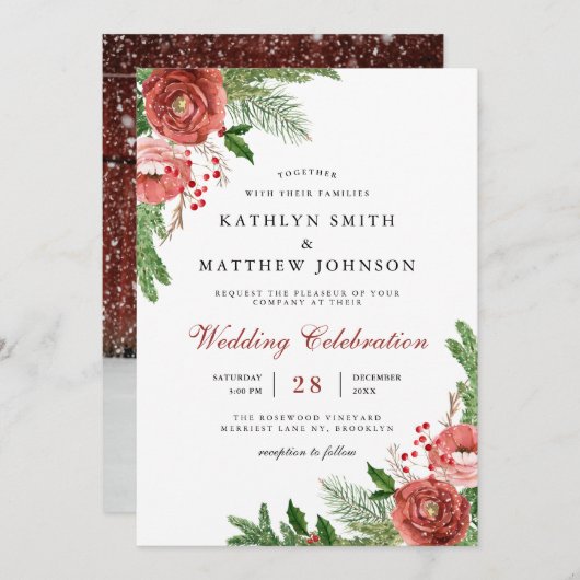 Elegante terracotta bloemendennen bough bruiloft f kaart (Voorkant / Achterkant)