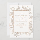 Elegante Terracotta Bloemenlijn Art Details Huweli Kaart (Voorkant)