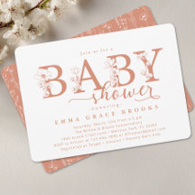 Elegante Terracotta Bloemige Baby Shower Typografi