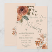 Elegante Terracotta Bloemige Trouw Save the Date Feestdagenkaart (Voorkant / Achterkant)