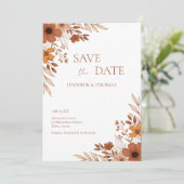 Elegante Terracotta Bloemrijke Handgetekende Trouw Save The Date (Staand voorkant)