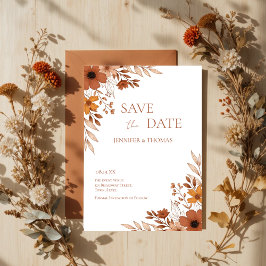 Elegante Terracotta Bloemrijke Handgetekende Trouw Save The Date