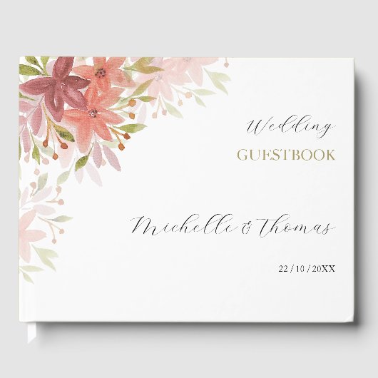 elegante Terracotta Blush Wildflower Waterverf Ar Gastenboek (Voorkant)