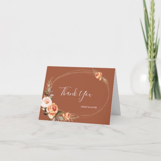 Elegante Terracotta Boho Herfst Bruiloft Bedankt (Voorkant)