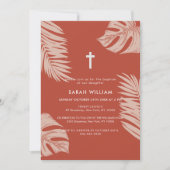 Elegante terracotta boho laat kruis doop kaart (Voorkant)