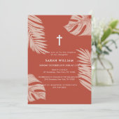 Elegante terracotta boho laat kruis doop kaart (Staand voorkant)