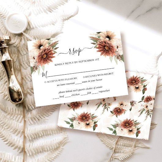 Elegante Terracotta Boho Wedding RSVP Kaart