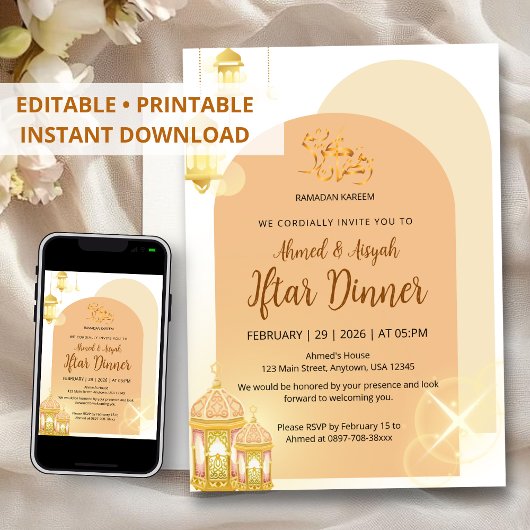 Elegante Terracotta Boog Ramadan Iftar Kaart