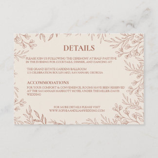 Elegante Terracotta Botanische Monogramdetails Informatiekaartje