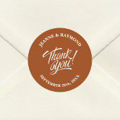 Elegante terracotta dank u bruiloft gunst ronde sticker