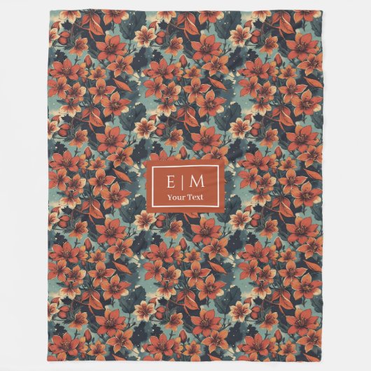 Elegante terracotta diepe pastel groene bloemen fleece deken (Voorkant)