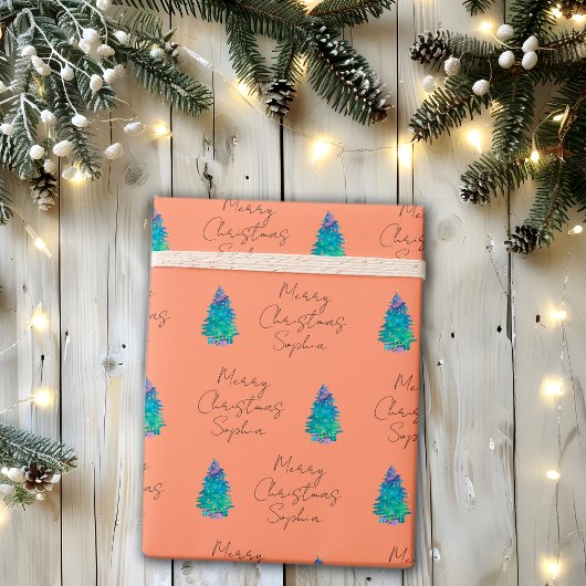 Elegante Terracotta Douane Kerstboom Cadeaupapier