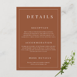 Elegante terracotta eenvoudige formele bruiloft de informatiekaartje