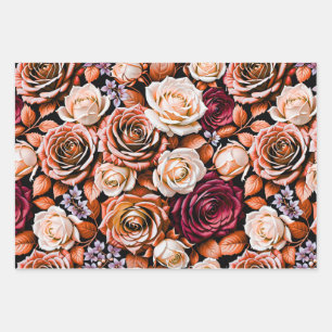 Elegante Terracotta en Bourgondische Rozen Donker Inpakpapier Vel