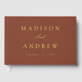 Elegante terracotta en gouden kalligrafie bruiloft gastenboek (Voorkant)