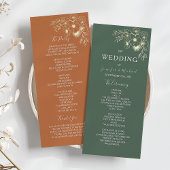 Elegante terracotta en olijfgroene bruiloft programmakaart