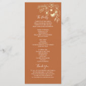 Elegante terracotta en olijfgroene bruiloft programmakaart (Achterkant)