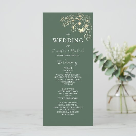 Elegante terracotta en olijfgroene bruiloft programmakaart (Staand voorkant)